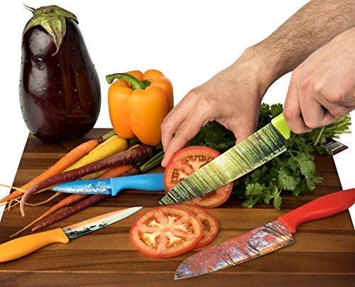 Landscape Kitchen Knife Set in Gift Box - Unique Gifts For Her and For Him - 6-Piece Colored Sharp Chef Knives Set - Christmas, Wedding and Graduation Present Idea - Cuchillos de Cocina para Regalo