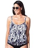 Swimsuits for All Women's Plus Size Blue White Blouson Tankini Top