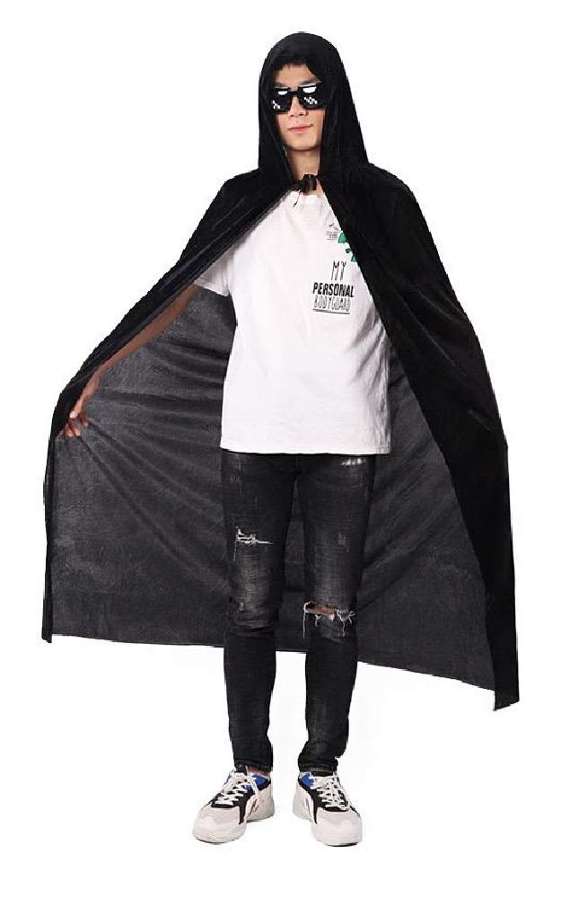 Matissa Adult Hooded Cape for Halloween – Long Lightweight Cloak in Black or Red for Men & Women, Devil Vampire Wizard Costume Accessory for Cosplay & Fancy Dress Parties (Large, Black)