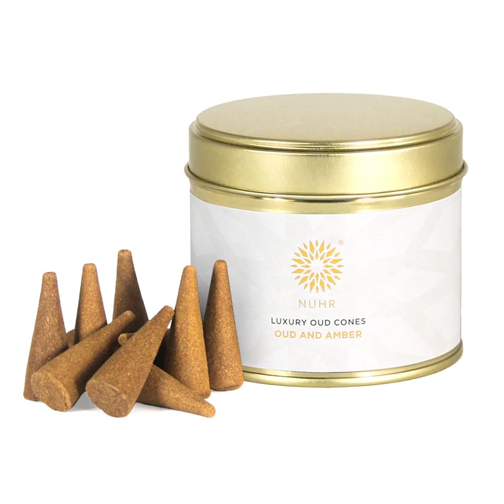 NUHR HOME Incense Cones Oud & Amber Luxury / 20 Strong Scented Cones/Bakhoor alternative/Lasting Fragrance Aroma Natural Authentic Agarwood for Aromatherapy, Meditation & Stress Relief Refreshing