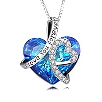 Heart Necklace 925 Sterling Silver I Love You Forever Pendant Necklace with Blue Swarovski Crystals Jewelry for Women Anniversary Birthday Gifts for Girls Girlfriend Wife Daughter Mom