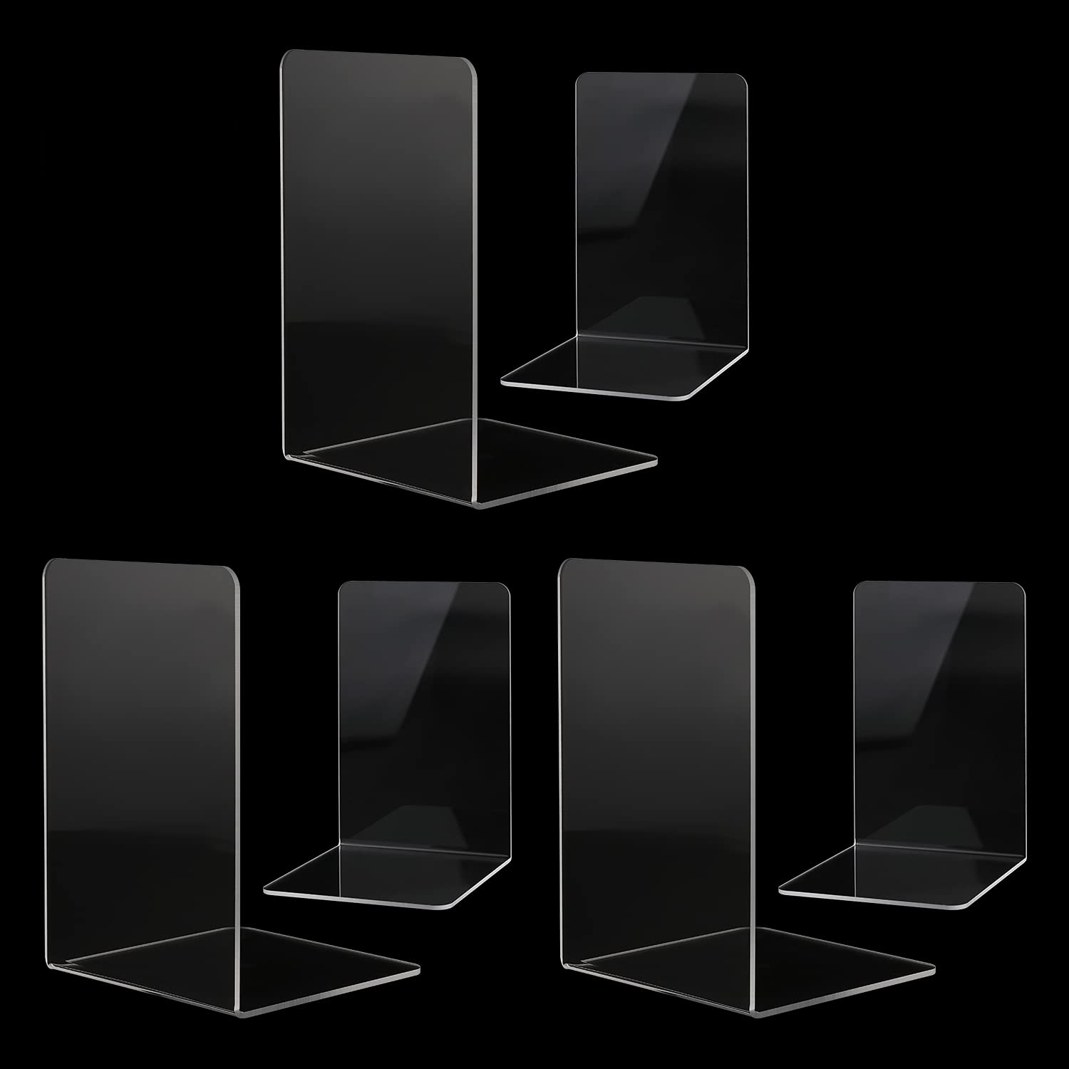 3 Pairs Clear Acrylic Bookends, MSDADA Book Ends for Shelves, Anti-Slip Book Organizer Book Holder Book Storage Bookshelf Decor for Bedroom Desktop School Library Office Supplies Books Shelf Dividers