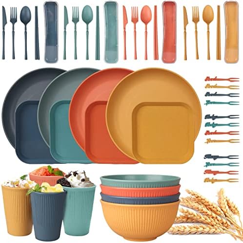 48pcs Unbreakable Dinnerware Sets for People, Camping Plates and