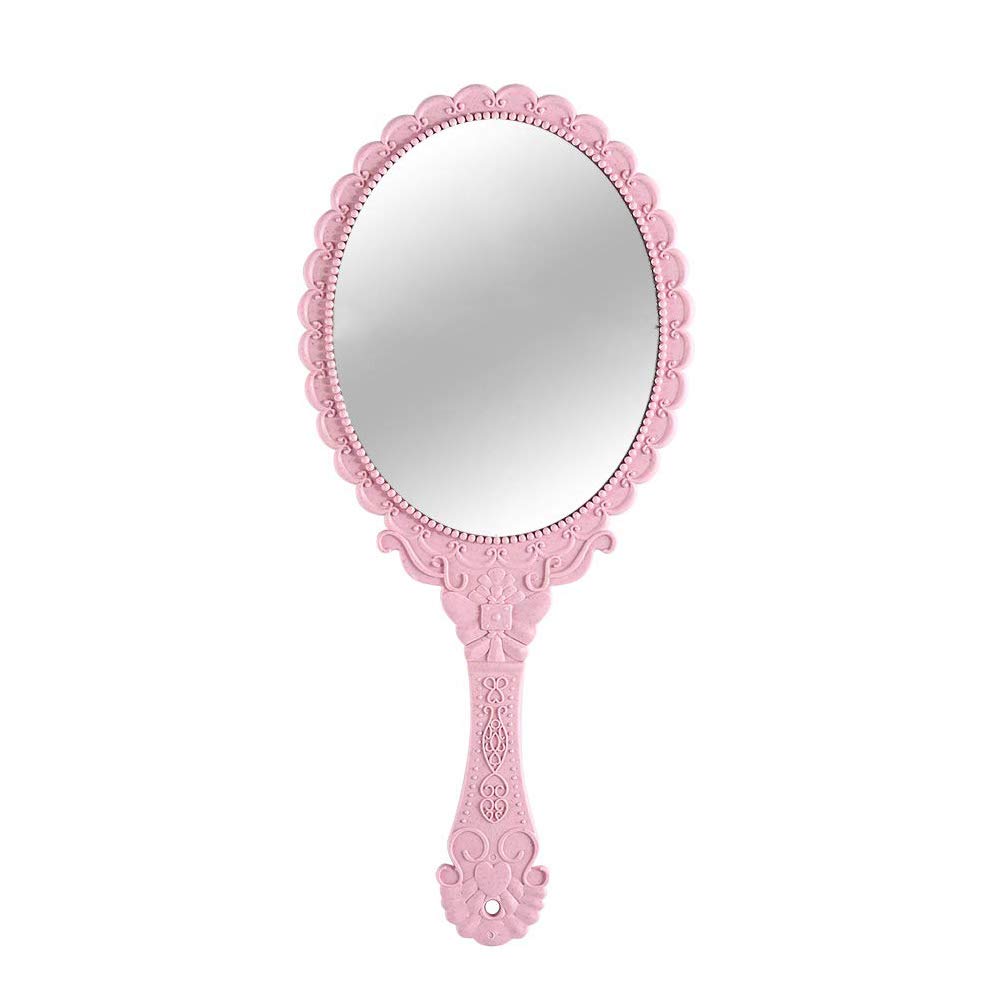 YANGSHINE Vintage Handheld Mirror Makeup Mirror Oval Embossed Flower Vanity Mirror Antique Travel Compact Personal Cosmetic Mirror for Women Girls(Pink)