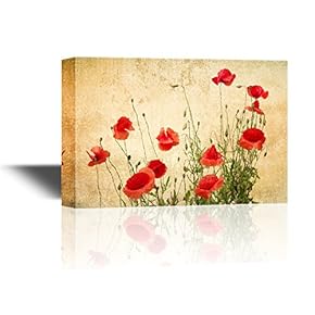 Canvas Wall Art - Red Poppy Flowers on Vintage Abstract Background - Gallery Wrap Modern Home Art | Ready to Hang - 12x18 inches