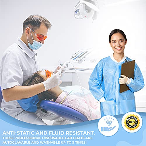 MEDICAL NATION Pack of 10 Disposable Lab Coats Blue Durable SMS