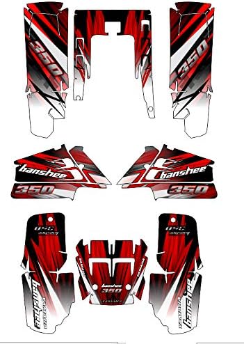 Custom MX vinyl Custom Motorcycle Complete Adhesive Decals Stickers Graphics Kit, Compatible with YAMAHA BANSHEE 350, years 1987-2005, BLACK RED LINES.