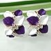Navachi 18k Gold Plated Crystal White Purple Enamel Leaves Flower Omega Earrings