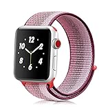 Winmy Sport Band Compatible with Apple Watch 38mm, Woven Nylon Sport Loop Wristband Adjustable Closure Strap Replacement Bands for iWatch Series 3 2 1 - Berry Stripe