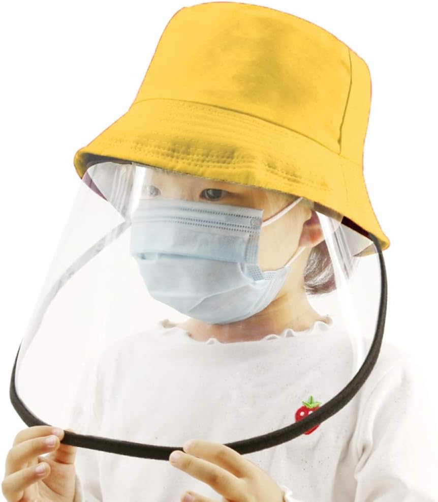 Safety Face Shield Protection Baby Hats, Anti Saliva Splash Fog UV Boy Girl Kids Bucket Hat (Yellow)
