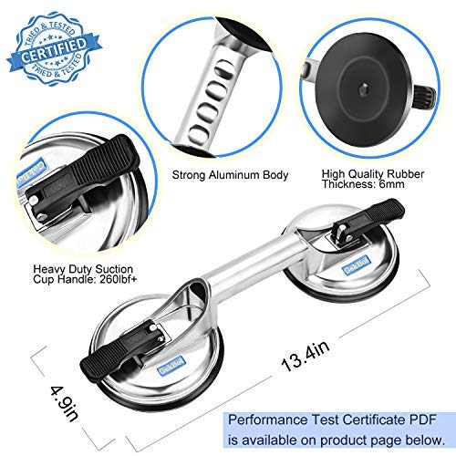 High Performance Glass Suction Cup Lifter, Heavy Duty Aluminum Double Vacuum Handle Glasses Tile Lifter Puller Gripper Plate/Pad for lifting moving large glass/repairing laminate floor gap fixer