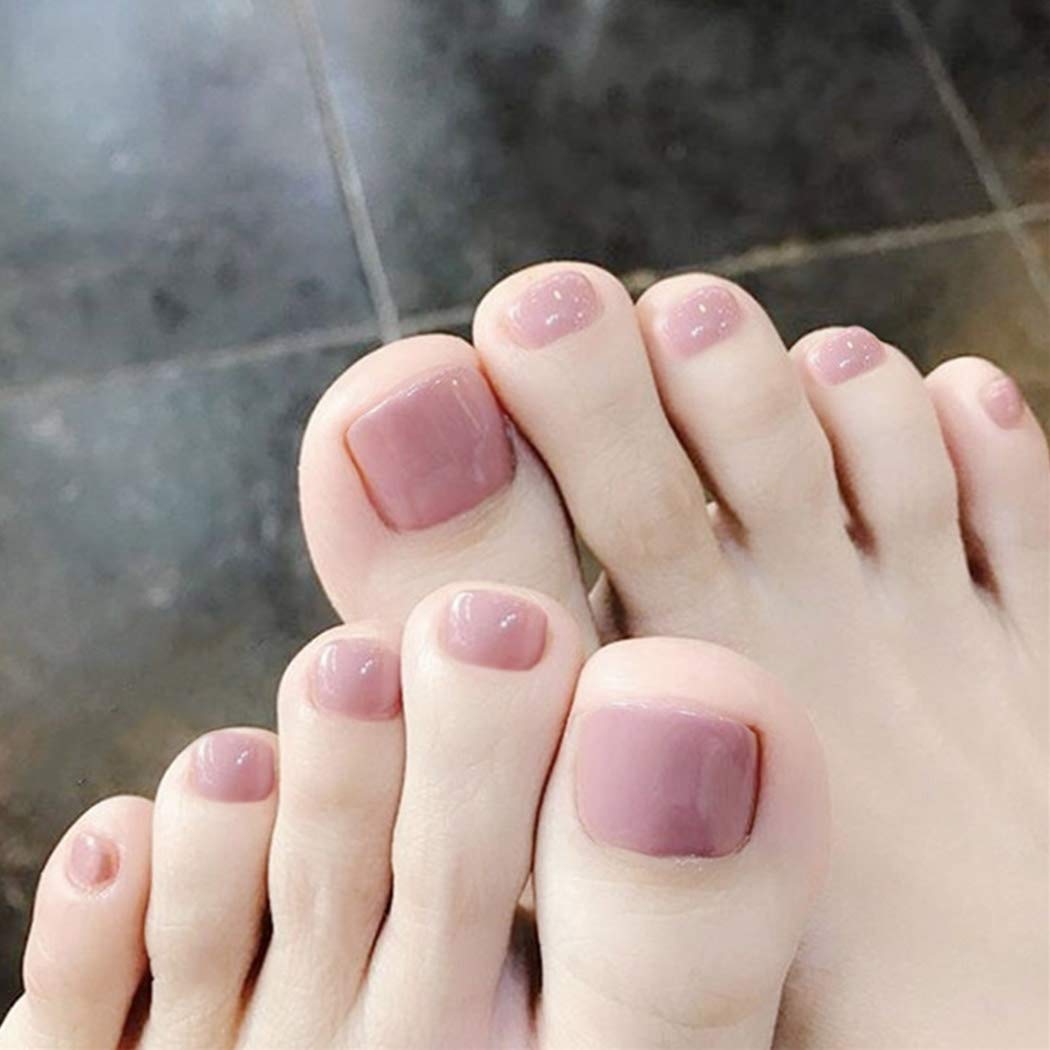 Handcess Square Glossy False Toe Nails Short Pink Fake Feet Nail Full Cover Artificial Stick on Foot Nail Tips for Women and Girls