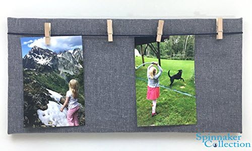 Spinnaker Collection Blue Fabric Photo Board with Wood Clothes Pin Hangers - 8" inch x 15.5" inch - - Message Board Picture Frame Display Your Photography Ideas, Art and Messages.