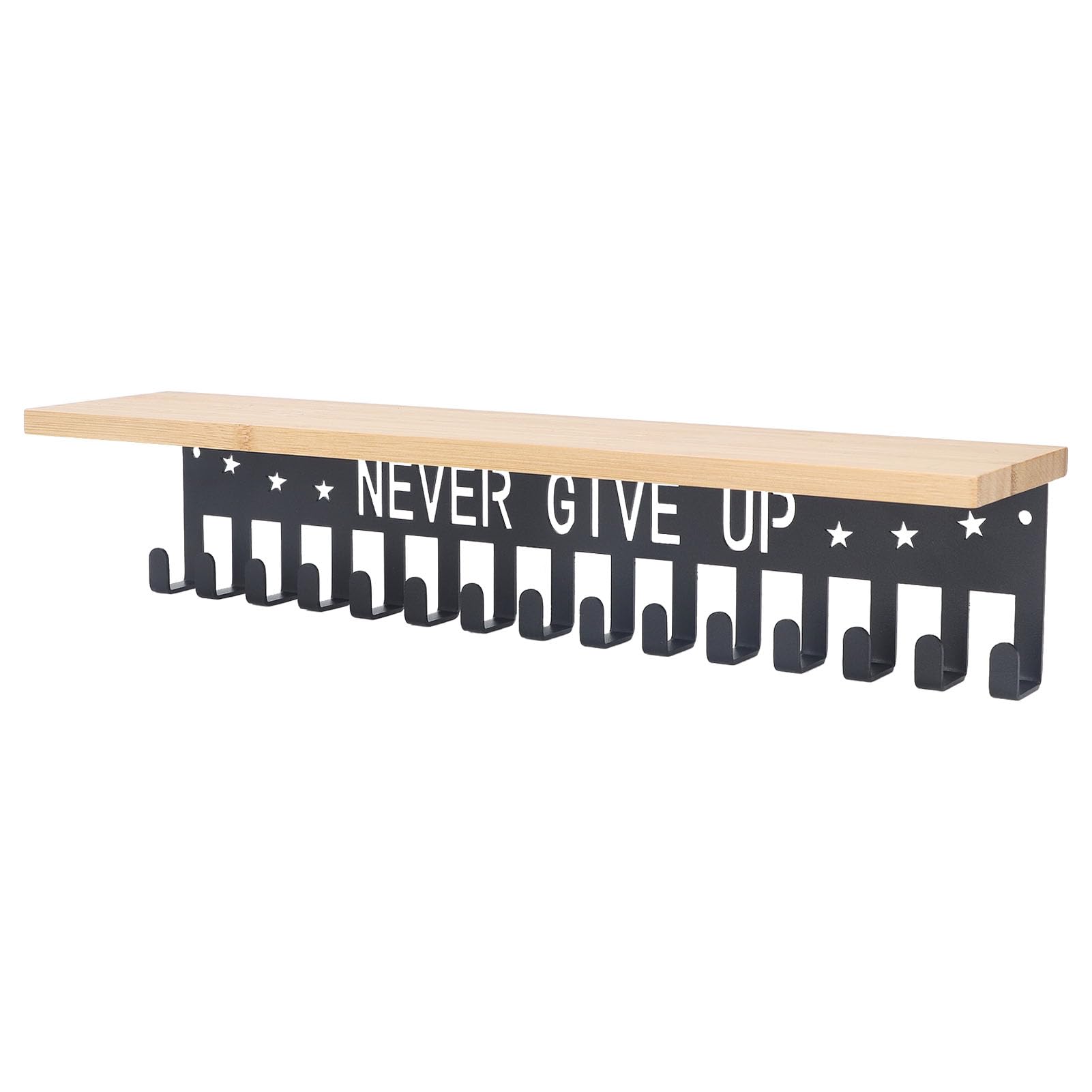 banapoy Medal Hanger Display, Medal Holder Display Hanger Rack Frame Never Give Up Trophy Shelf with 15 Hooks, Wall Mount Race Medal Display for Runner Soccer Gymnastics