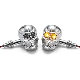 PerfecTech Motorcycle Turn Signal Indicator Light 10mm Screw Skull Head | 2PSC Amber LED Light Waterproof Skull Head Warning Light Decoration Motorcycle Turn Signal Light, Chrome Case