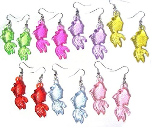 Colorful Goldfish Silver Plated French Hook Dangle Earrings Set of 7 colors