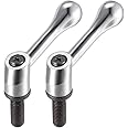 uxcell M10 x 25mm Handle Adjustable Clamping Lever Thread Push Button Ratchet Male Threaded Stud Knobs Locking Rotating Screw Handles Quick Release Bolt Silver Tone 2pcs