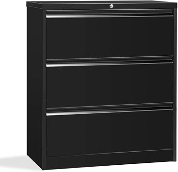 Amazon Com Googic Lateral File Cabinet 3 Drawer Steel Heavy Duty Filing Cabinet With Lock For Home Office Black Kitchen Dining