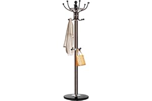 Kertnic Metal Coat Rack Freestanding 16 Hooks, Entry-way Coat Racks Stand with Natural Marble Base Hall Tree, Easy Assembly for Coat Tree Hats Hanger Holder for Purse, Scarf Rack, Jacket (Bronze)