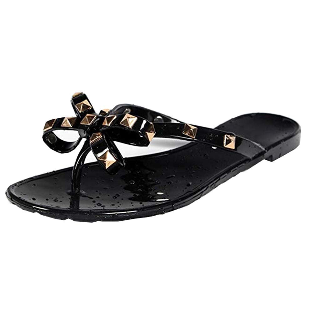 black bow flip flops