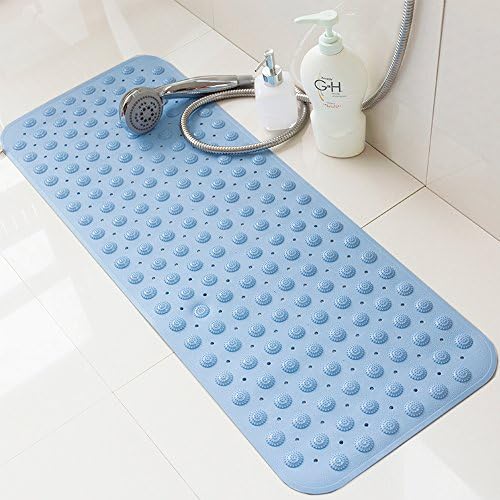 Joyfor Extra Long Anti-Slip Bath Mat Certificated, ABS TPR - Anti-Bacterial &amp; Mildew Resistant Bath Rug with Suction Cups - 14" x 27" (Blue)