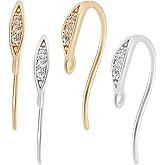 Beebeecraft 1 Box 16Pcs Zirconia Earring Hooks 18K Gold and Platinum Plated Brass Cubic Zirconia French Ear Wires Hooks with Dangle Loop for DIY Jewelry Earring Making Findings