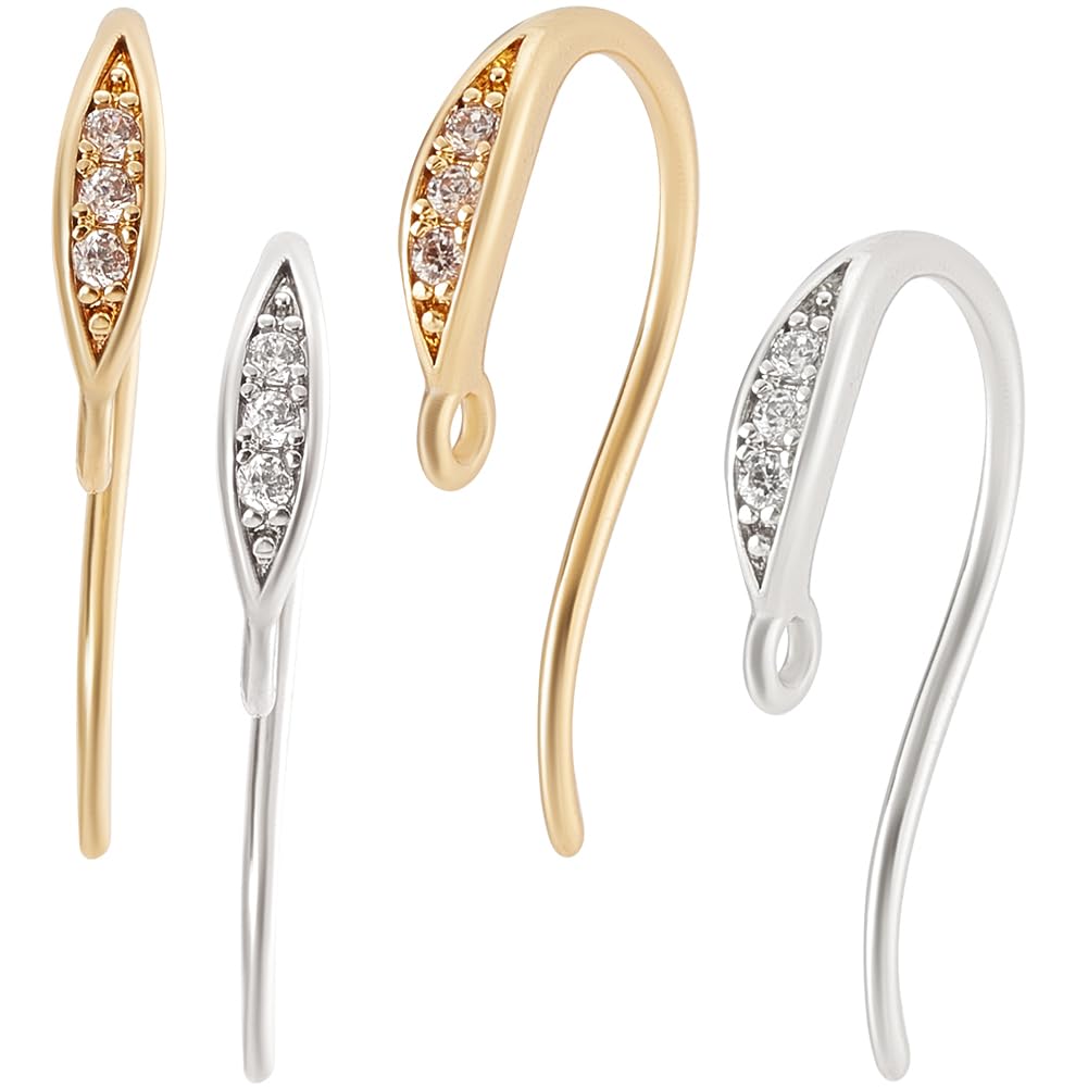 Beebeecraft 1 Box 16Pcs Zirconia Earring Hooks 18K Gold and Platinum Plated Brass Cubic Zirconia French Ear Wires Hooks with Dangle Loop for DIY Jewelry Earring Making Findings