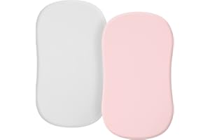 TILLYOU Baby Bassinet Sheets for Girls Boys, Fit for Hourglass Oval Rectangle Bassinet Mattress Sheets, 33”X16”, 2 Pack Gray and Pink