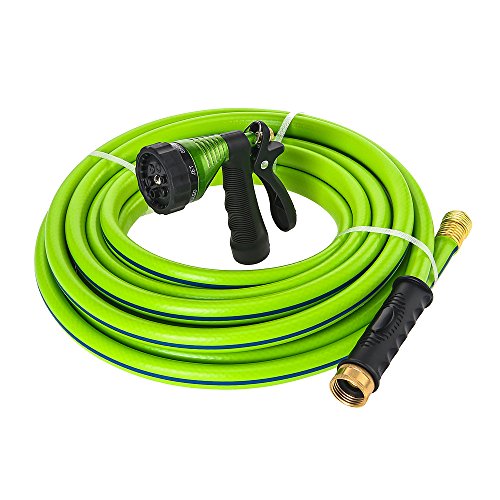 GREEN MOUNT Garden Hose 25 Feet with 5/8 Solid Brass Coupling Fittings, Durable and Flexible Water Hose, 6 Function High Pressure Spray Nozzle for Household Use