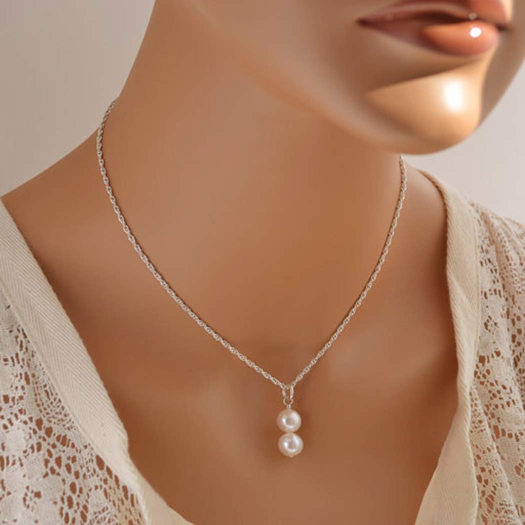 Jovono Boho Necklaces with Simple and Pearl Pendant Layer Necklace Collar for Women (Silver)