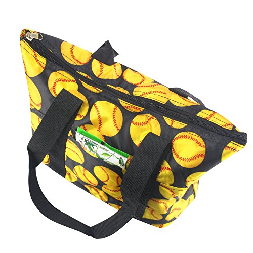 Zodaca Large Insulated Lunch Tote Bag, Yellow Softball