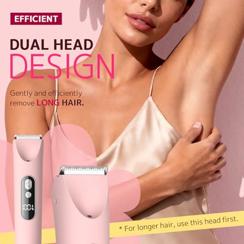 CoolHair Bikini Trimmer for Women,Smooth Electric Razor for Sensitive Skin, IPX7 Waterproof Wet & Dry Cordless Body Shaver & Grooming Set for Bikini Area, Pubic Hair, Face, Underarms & Legs (Pink)