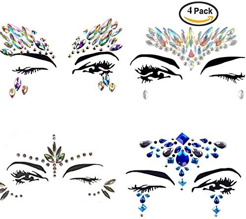 Mermaid Face Rhinestone Temporary Tattoo Bindi Gems Crystals Rave Festival Party Tears Rocks Jewels 4 set