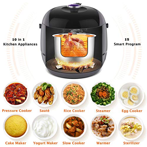 Dezin Electric Pressure Cooker 6 Qt 10-in-1 Programmable Pressure Cooker, Slow Cooker, Rice Cooker, Sauté, Yogurt, Cakes, Hot Pot, Steamer, Warmer, and Sterilizer with Stainless Steel Pot, Steam Rack - Thumbnail 2