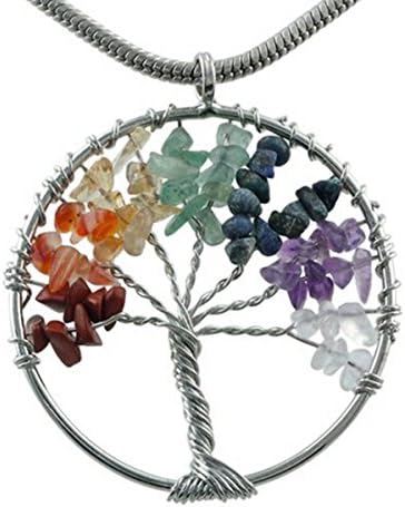AROUND 101 Wire Wrapped Tree of Life Tumbled Stone Beads Pendant