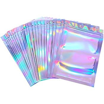 100 Pieces Resealable Smell Proof Bags Foil Pouch Bag Flat Ziplock Bag for Party Favor Food Storage (Holographic Color, 4 x 6 Inches)