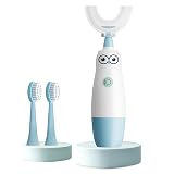 Hikid Kids Electric Toothbrush,360-Degree Sonic Vibration, IPX7 Waterproof,Toddler U Shaped Toothbrush with 2 Soft Brush Head,Cute Owl Design Baby Toothbrush for Ages 2–7(Blue)