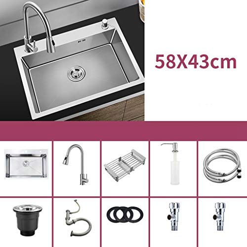 JYHW Küche 304 Edelstahl-Drahtziehen Eindickung Einzelnes Waschbecken Sink Sink 58 × 43cm – Bild 3