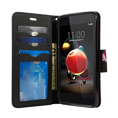 LG Tribute DYNASTY Case (Sprint, Boost) LG Aristo 2 MetroPCS T-Mobile (X210) Wallet Pouch Flip Folio [Kickstand Feature] PU Leather Cover w/ ID&Card Slot Wrist Strap by Zase (Hot Pink Butterfly) - Thumbnail 2