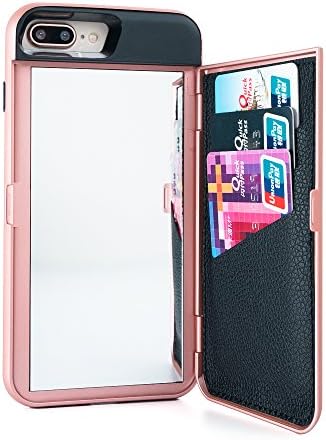 iPhone 7 Plus Case, iPhone 8 Plus Case,Wetben Dual Layer Shockproof PC+TPU Mirror Wallet Case with Stand Feature and Card Holder for Apple iPhone 7 Plus / iPhone 8 Plus (Rose Gold Series2)