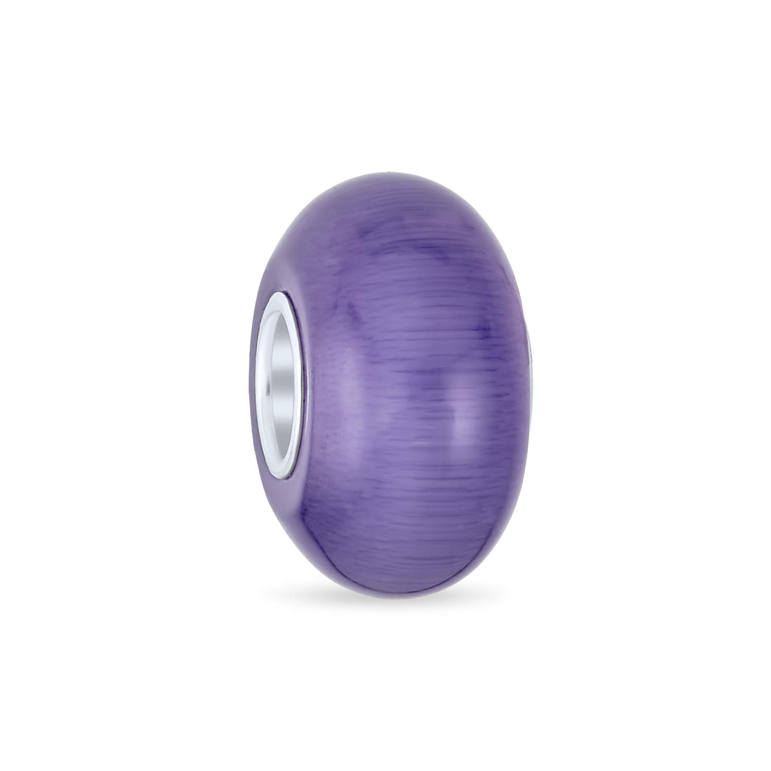 Bling Jewelry Opaque Light Purple Simulated Amethyst February Birthstone Murano Glass Bead Charm .925 Sterling Silver