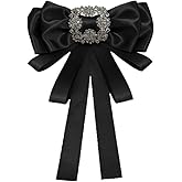 Vintage Crystal Big Bowknot Ribbon Shirt Pre-tied Bow Neck Tie Brooches Lapel Pins for Women Girls Elegant Rectangle Rhinestone Suit Collar Tie Breastpin Corsage Accessories Clothes Jewelry Wedding Party Banquet Birthday Gifts