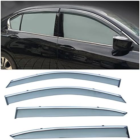 LEOZO 4pc Chrome Trim Sun/Rain Guard Vent Shade Window Visors Fit 13-17 Accord Sedan