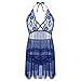 JuicyRose Women's Sexy Lingerie Lace Sleepwear Halter Babydoll V-String Miniskirt (US XL=Tag XXL, Blue)