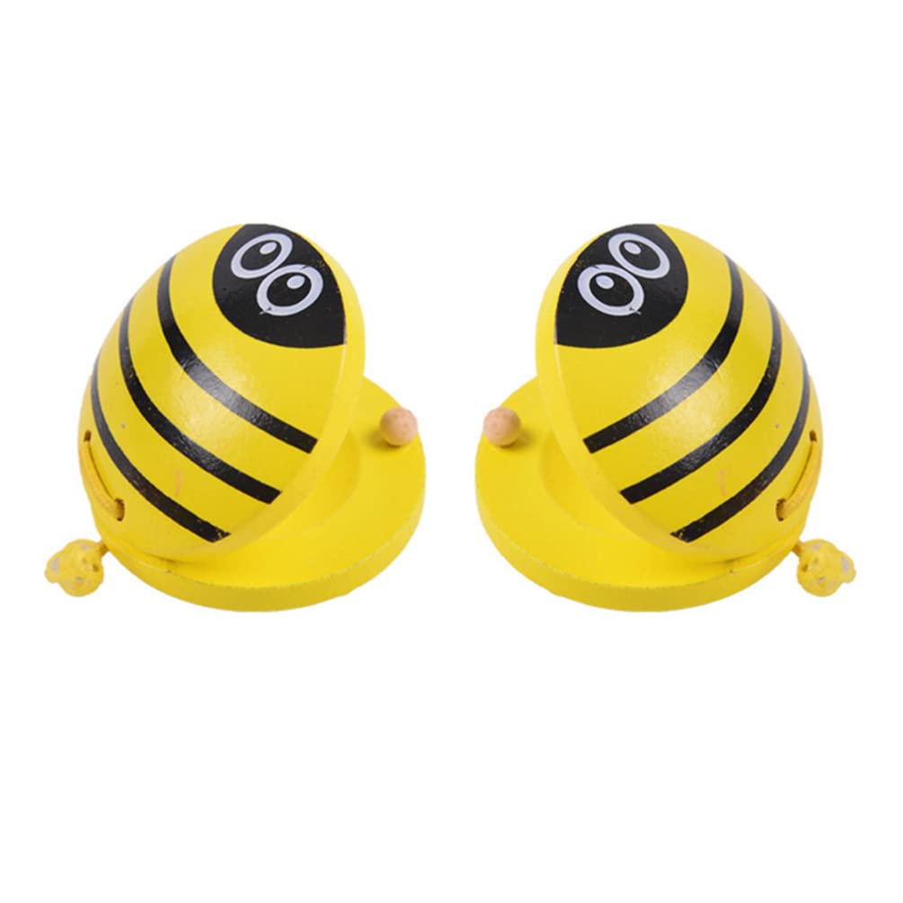 Wooden Finger Castanets Wooden Musical Folk Percussion Instrument Early Education Toy for Party Festival Holiday 1 Pair Bee Yellow