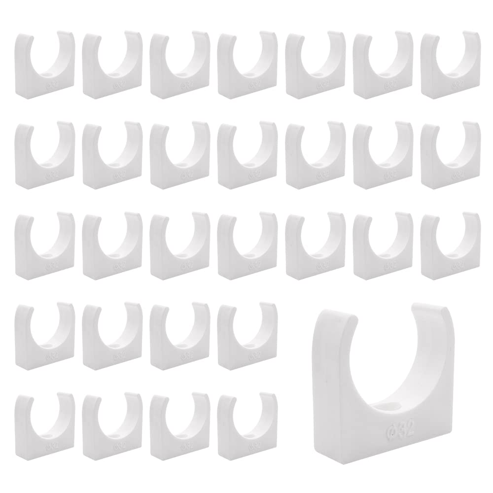 HLIWS PPR Water Pipe Clamps,30 PCS Universal Single Pipe Clip,Push-Fit Fittings,for Garden Irrigation Hose Connector,Screws not Included(Inner Diameter 32mm,White) — image 1