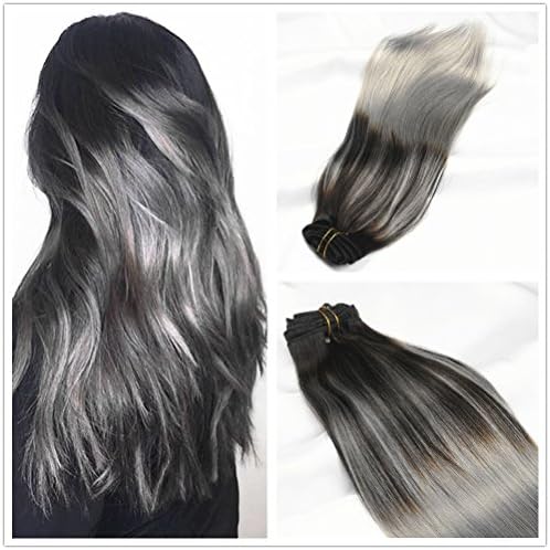 Stella Reina 14 Inch Short Black Silver Clip In Hair Extensions 120g/7pcs Natural Grey Silver Highlights Balayage Ombre Color Real Human Hair Seamless Clips On Thick Full Head Set?