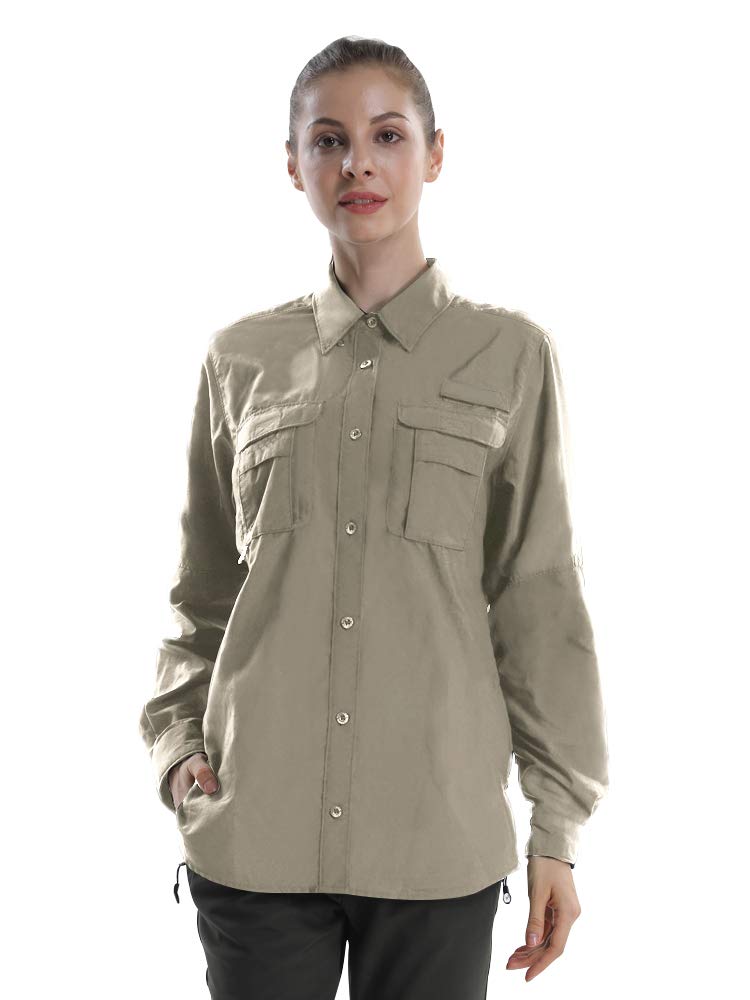 Women's UPF 50+ UV Sun Protection Safari Shirt, Long Sleeve Outdoor