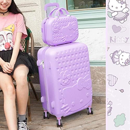 Hello Kitty Luggage bag,Children Women Suitcase set,ABS Cartoon Travel Box,Rolling Trolley Hardcase bag,20"22"24"26"28"inch,lavender,24"