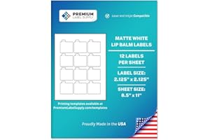 Premium Label Supply White Sticker Lip Balm Labels – 2.125" x 2.125" – Laser/Inkjet Compatible – (12 per Sheet), 25 Sheets – 300 Total Adhesive Labels